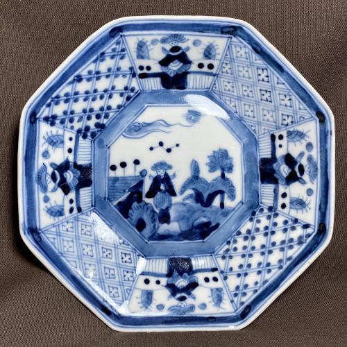 661 骨董　花鳥文金彩色絵変形皿　染付角皿　食器五枚セット